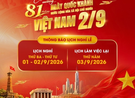THÔNG BÁO LỊCH NGHỈ LỄ QUỐC KHÁNH 2/9